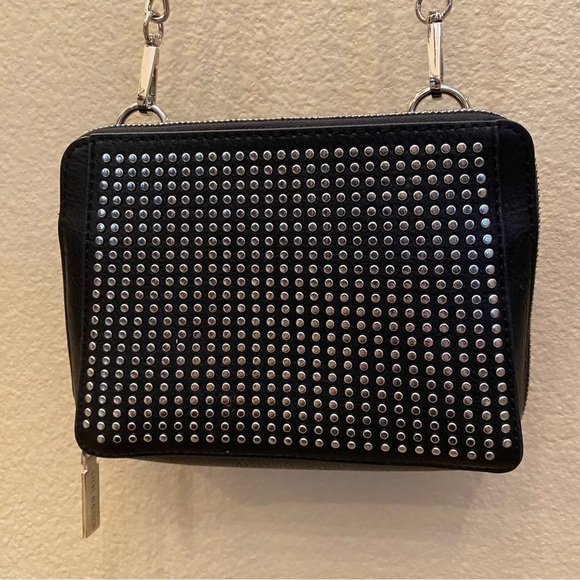 STEVE MADDEN Black Studded Silver Chain Purse Handbag 6”x8” - Picture 3 of 8